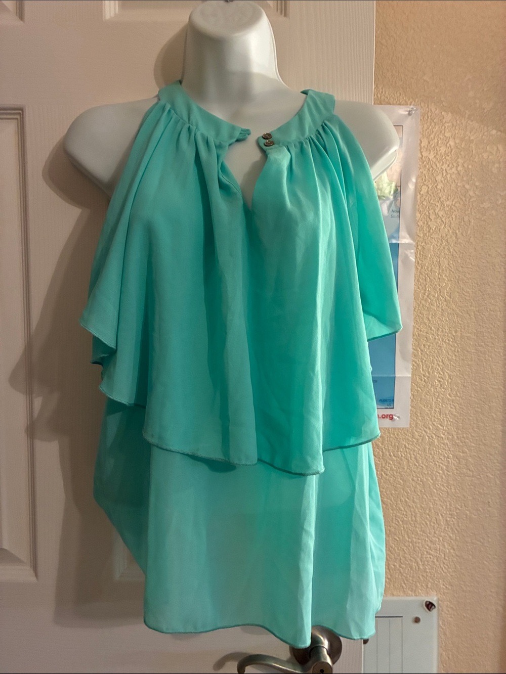 a'gaci Mint Green Halter Layered Chiffon Blouse